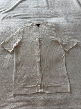 Talbots White Openwork Knit Short-sleeve Cardigan, XL